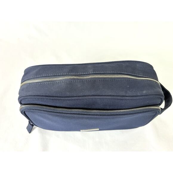 Authentic Prada Amber Homme Toiletry Travel Bag For Men Navy Blue Double Zipper - Picture 3 of 8